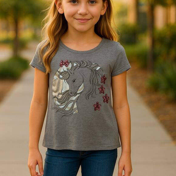 Crazy 8 Girls Tee TShirt Top T Shirt Size S 5 6 Gray Unicorn Pink Sequins - Picture 1 of 8